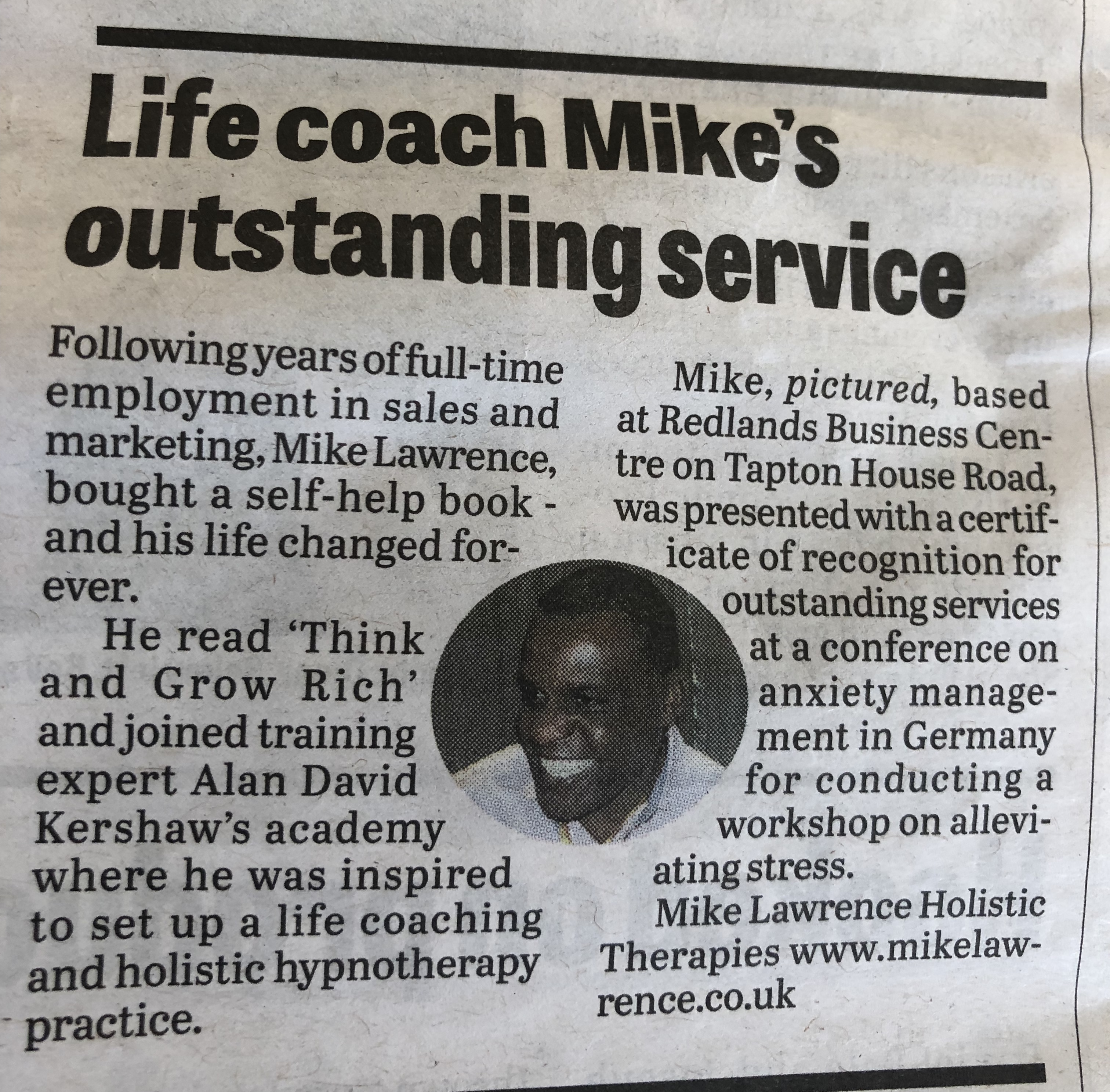 life coach in Sheffield Mike' outstanding service